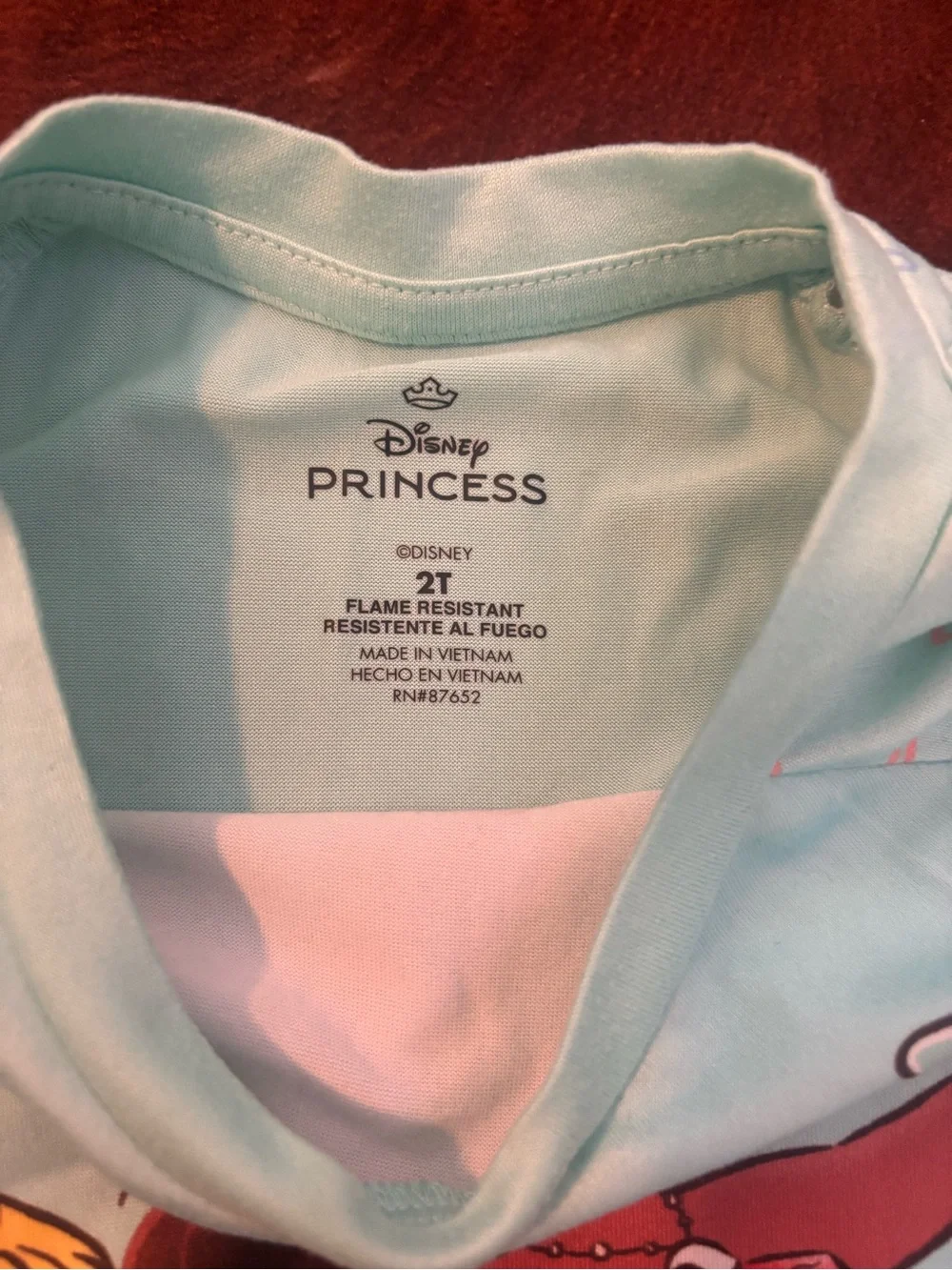 Disney Light Blue Princess Pajama Set with Pink & Red Accents